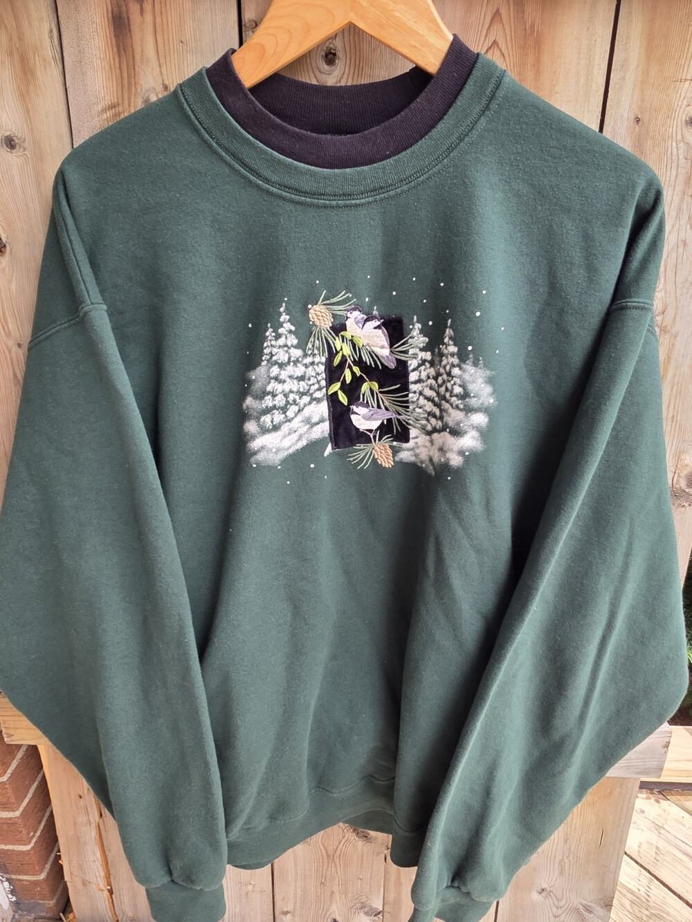Vintage 90's Top Stitch By Morning Sun Grandma Sweatshirt Christmas Bird Size XL